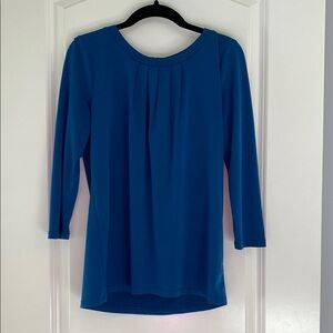 Ann Taylor Blue Pleated 3/4 Sleeve Blouse